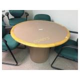 Pedestal meeting table w/ medium oak nosing, 42"ro