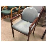 Customer waiting area chairs - wood frame, grey fa