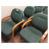 Guest chairs- green abstract fabric, wood frame