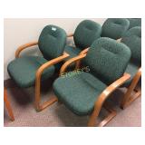Guest chairs- green abstract fabric, wood frame