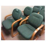 Guest chairs- green abstract fabric, wood frame