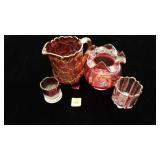 Pink Glass Footed Pitcher and More