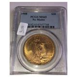 .999 1 Oz 1908 PCGS MS65 Gold $20 Coin, No MOTTO