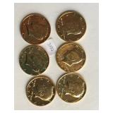 6 Gold Colored Kennedy 1/2 Dollar coins 2  1971
1