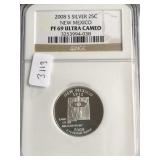 2008 Silver S Quarter, NGC PF69 Ultra Cameo New Me