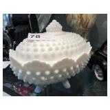 Milk Glass Hob Nail Covered Candy Dish 6 1/2" Long