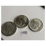 3 Silver Peace $1 Dollar , 1925P, 23P, 22P High Bi