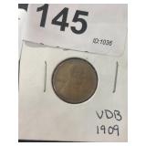 1909 VDB Penny Lincoln Cent First & Only Year