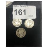 3 -.9 Silver Mercury Dimes 1935, 1941, 1940