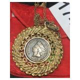 1887 Indian Head One Cent Coin in Pendant on Chain