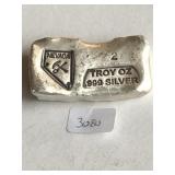 2 oz .999 Silver   Hand Poured Bar, Nevada Stamped