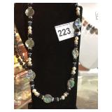 Abalone, Pearl, & Stone Necklace 18" long & 2"