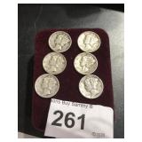 6 -.9 Silver Mercury Dimes -1936 D, 1941 S, 1942,