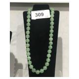 Green Glass Beaded Necklace   18" Long