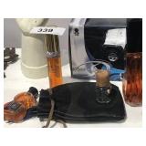 Leather Pouch w/ Feathers, 3 Perfume Bottles and