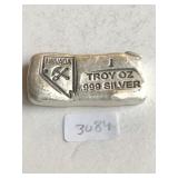 1 oz .999 Silver   Hand Poured Bar, Nevada Stamped