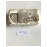 2 oz .999 Silver   Hand Poured Bar, Nevada Stamped