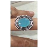 German Silver Ring w/ Aqua Quartz Stone sz 8