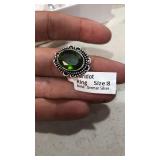 German Silver Ring w/ Paridot Stone sz 8