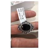 German Silver Ring w/ Black Onyz Stone sz 9