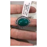 German Silver Ring w/ Green Onyx Stone sz 8