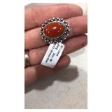 German Silver Ring w/ Red Onyx Stone sz 8