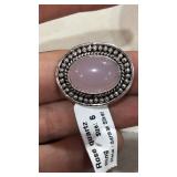 German Silver Ring w/ Rose Quartz Stone sz 6