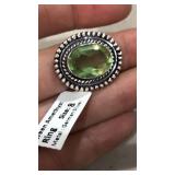 German Silver Ring w/ Green Amethyst Stone sz 8