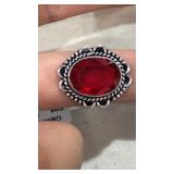 German Silver Ring w/ Garnet Stone sz 9