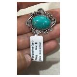 German Silver Ring w/ Turquoise Stone sz 8