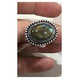 German Silver Ring w/ Labradorite Stone sz 8