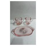 Pink Depression Glass Cream & Sugar Set w/ Tray