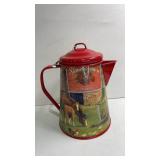 Metal Coffee Pot w/ Farm Decorations