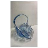 Vintage Blue Irridecent L. Smith Glass Basket w/