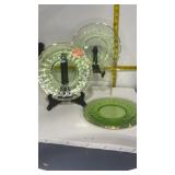 5 Vintage Uranium Glass Plates w/ Gold Rim