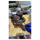 Wood Carved Man on Water Buffalo 9" long, Wood