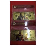 2 Gold Plated Basket Ball Star Notes