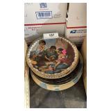 6 Collector Plates & Asian Bowl w/ Hanging Wire