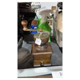 Vintage Wood & Brass Coffee Grinder