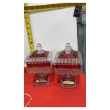 2 Vintage Red Flashed Covered Candy Dishes