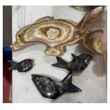 4 Fish Carved Rock & Ammonites