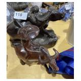 Wood Carved Man on Water Buffalo 9" long, Wood