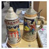 2 Ceramic Steins 1 West German & Holder for