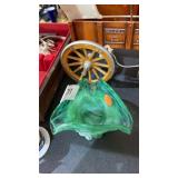 Small Green Glass Pattern Bowl w/ Tri Fold Edges &