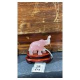 Small Pink Elephant on Wood Stand 2 1/2" long