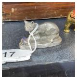 Small Pewter Cat w/ Glass Ball 2 1/4" Long