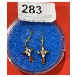 Cross Earrings w/ Colored Glass Pieces