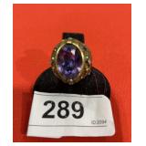 Large Purple Stone on Ring w/ Gems sz 7