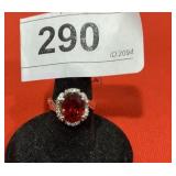 Silver Ring w/ Red & Silver Stones sz 5