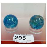 2 Blue Crystal Ball/Spheres w/ Sparkles